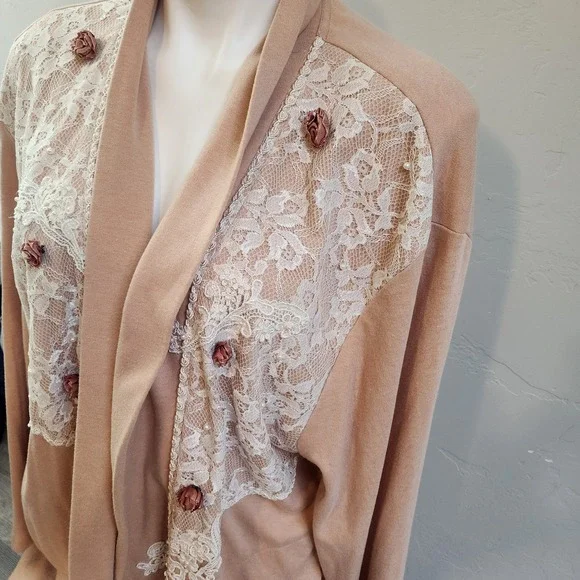 Vintage Lacy Afternoon Shell Kepler Lace Rosette Cardigan Peach Plus Size 1X - Picture 7 of 14